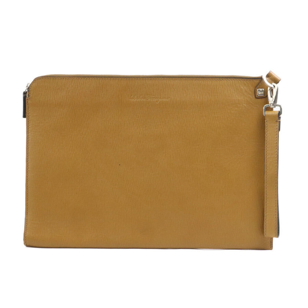 Salvatore Ferragamo clutch bag brown silver leather